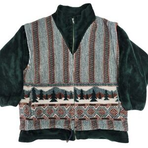 DENALI Fleece‎ Jacket Full Zip Green Geometric Mountain Trees Nature Size Large